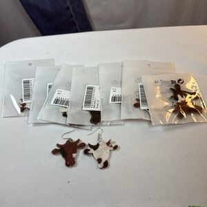 Brown Cow Dangle Earrings NWT lot of 8